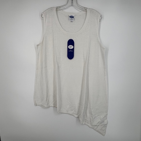 DG2 by Diane Gilman Womens 1X Asymmetric Hem Tunic Tank Top White Linen Cotton - Picture 1 of 7